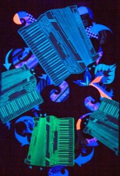 accordian banner, under uv lights. Click to see next image.