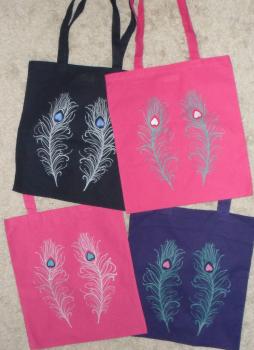 Peacock feather bags. Click to see next image.