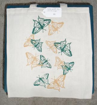 Screen printed butterfly bag. Click to see next image.